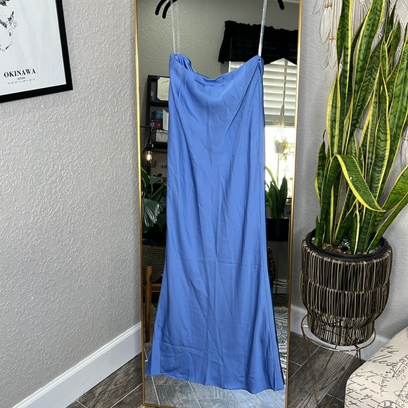 HOUSE OF CB 'Clara' Blue Satin Bias Cut Midi Skirt NWOT - Picture 9 of 9